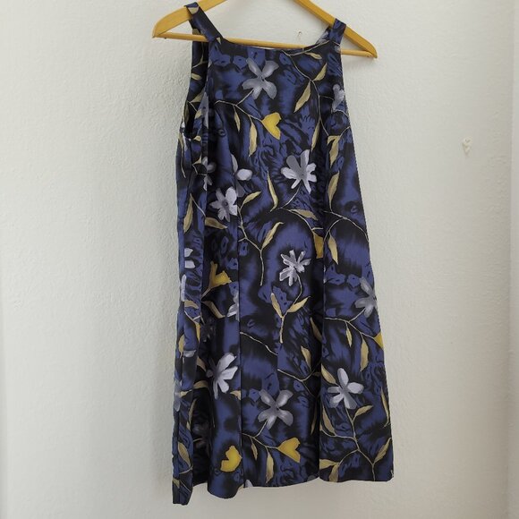 Vintage DBY Dress Womens Medium (as measured) Blue Black Floral Sleeveless - Picture 1 of 12